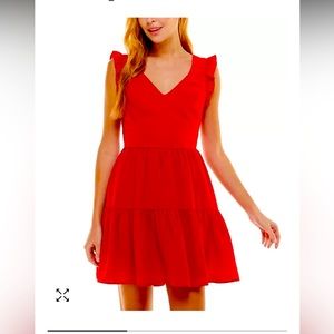 City Studios Juniors' Open-Back Fit‎ & Flare red dress size large